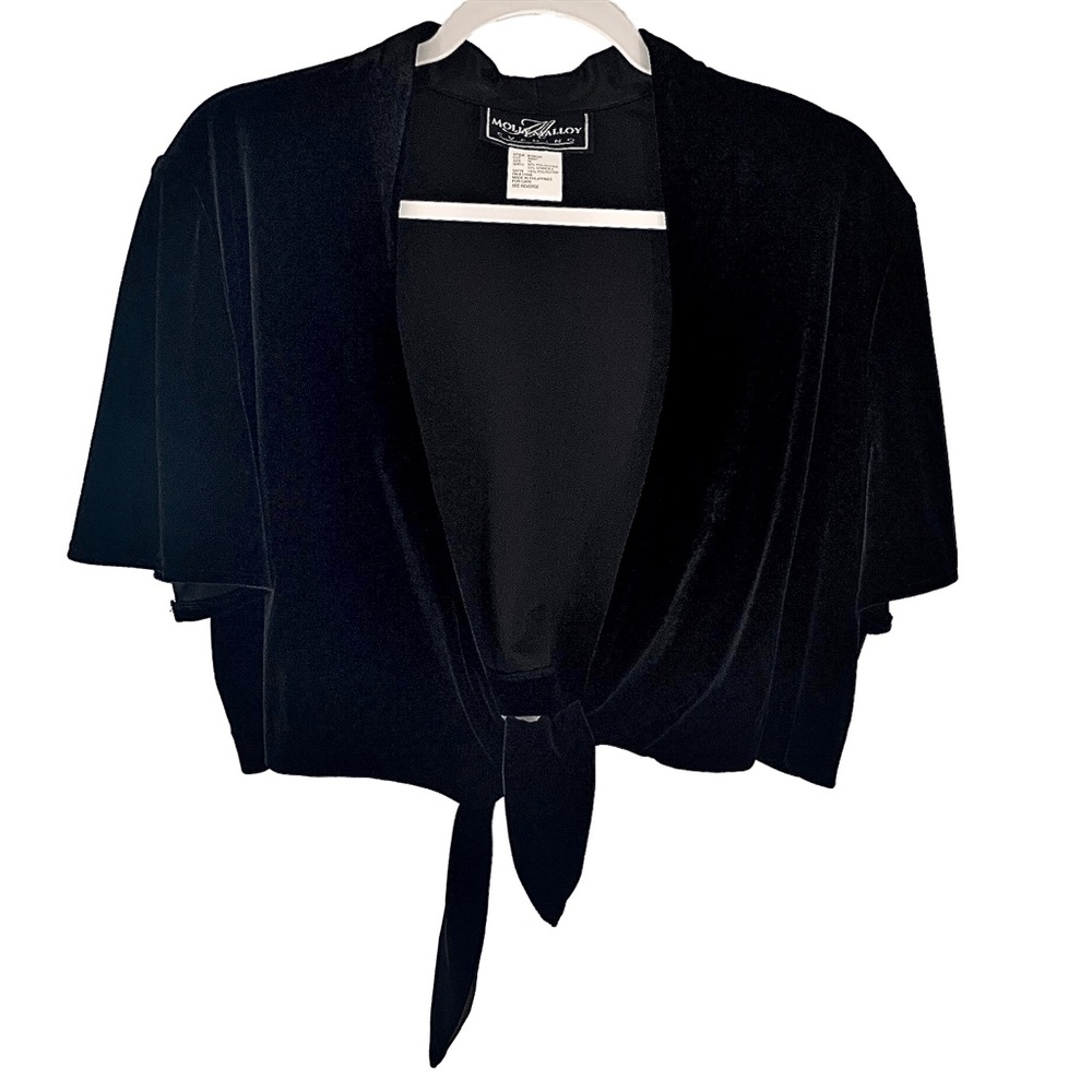 Vintage Velvet Shrug Black Size L/16 Molly Malloy Front Tie Cropped Bolero EUC